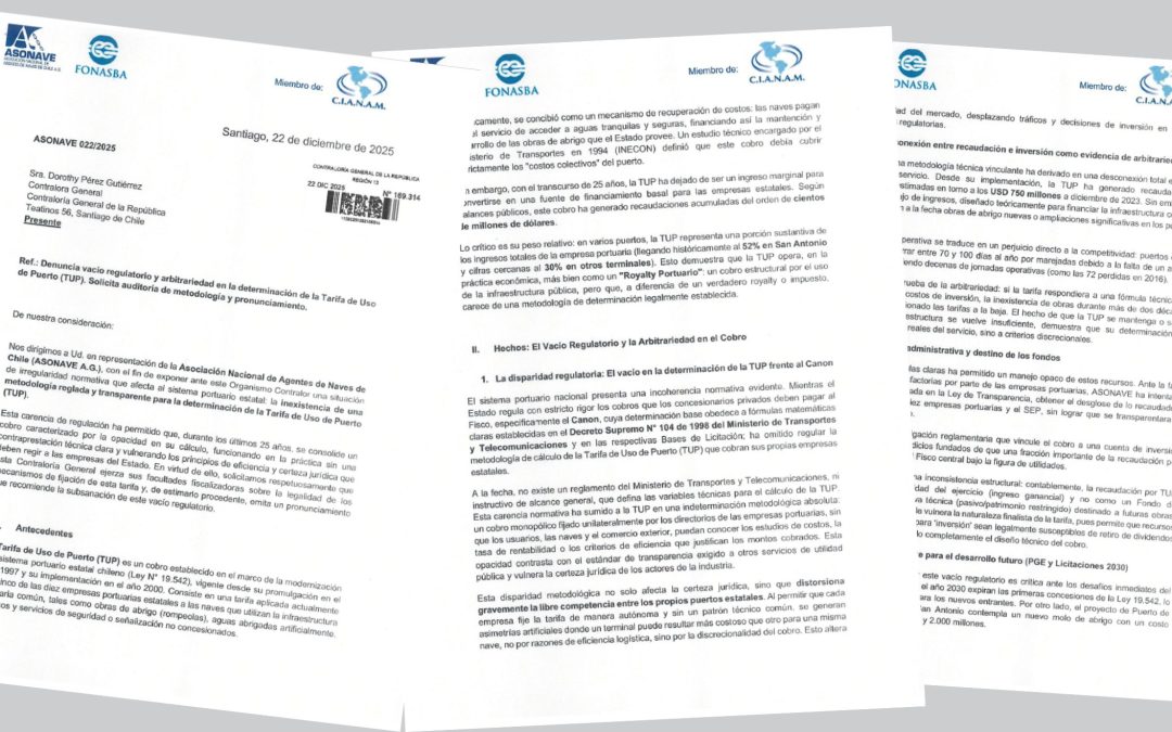 ASONAVE alerta vacío regulatorio en tarifa portuaria y pide auditoría a Contralora Dorothy Pérez